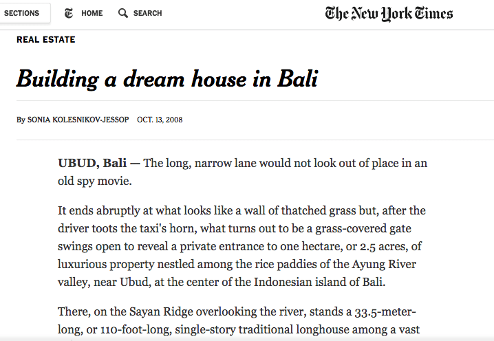 John Hardy Bali home New York Times